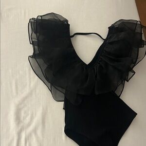Zara Black Ruffled V-Neck Bodysuit